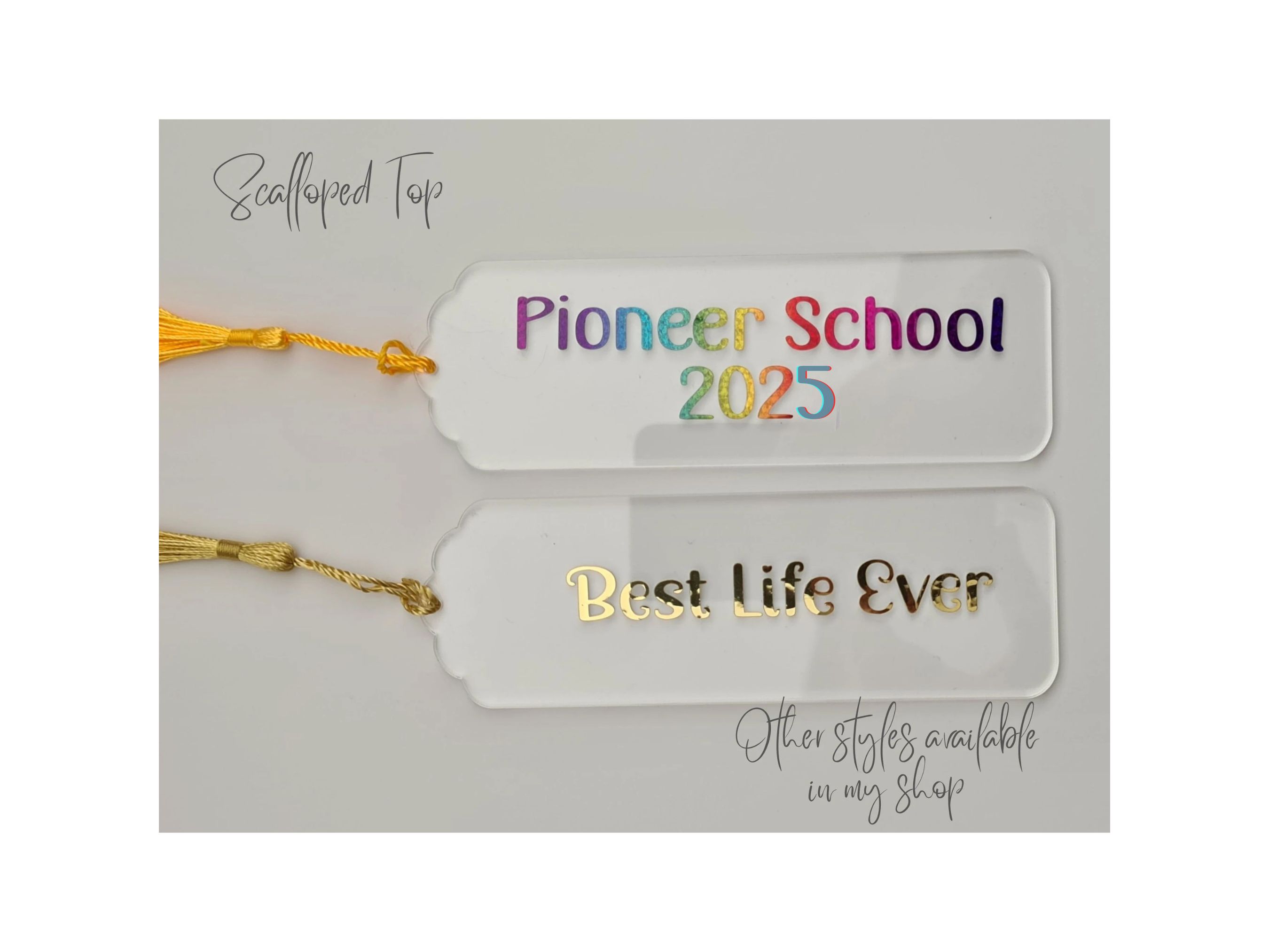 Personalised Acrylic Bookmark with Vinyl Text and Scalloped Edges