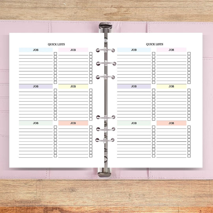 A5 Quick Lists Planner Insert Pages