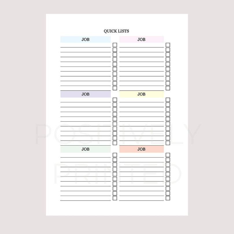 A5 Quick Lists Planner Insert Pages
