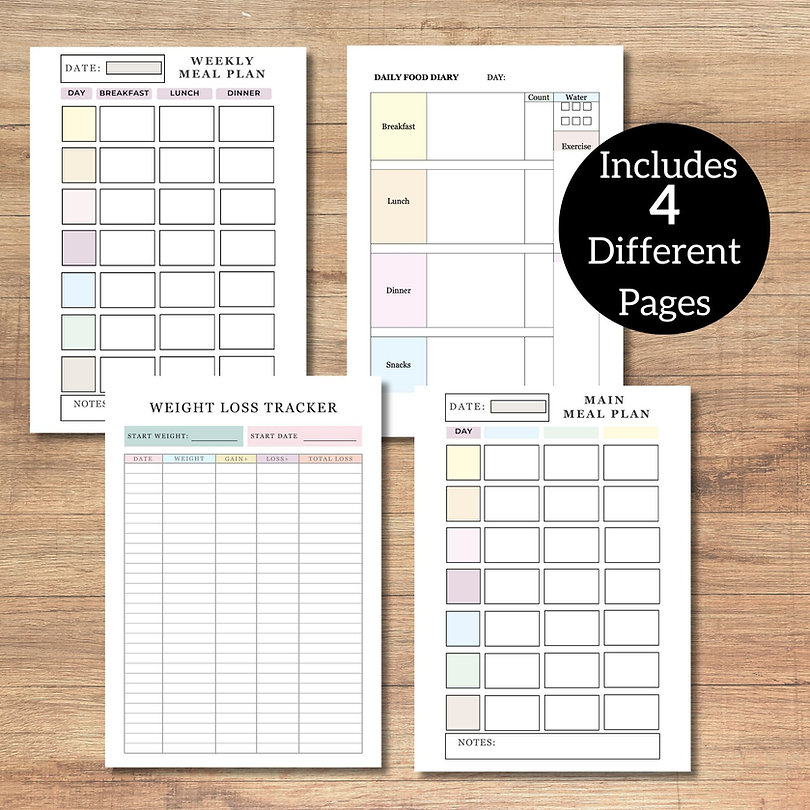 A5 Diet Bundle Planner Page Inserts
