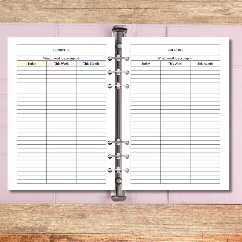 A5 Priorities List Planner Page Inserts