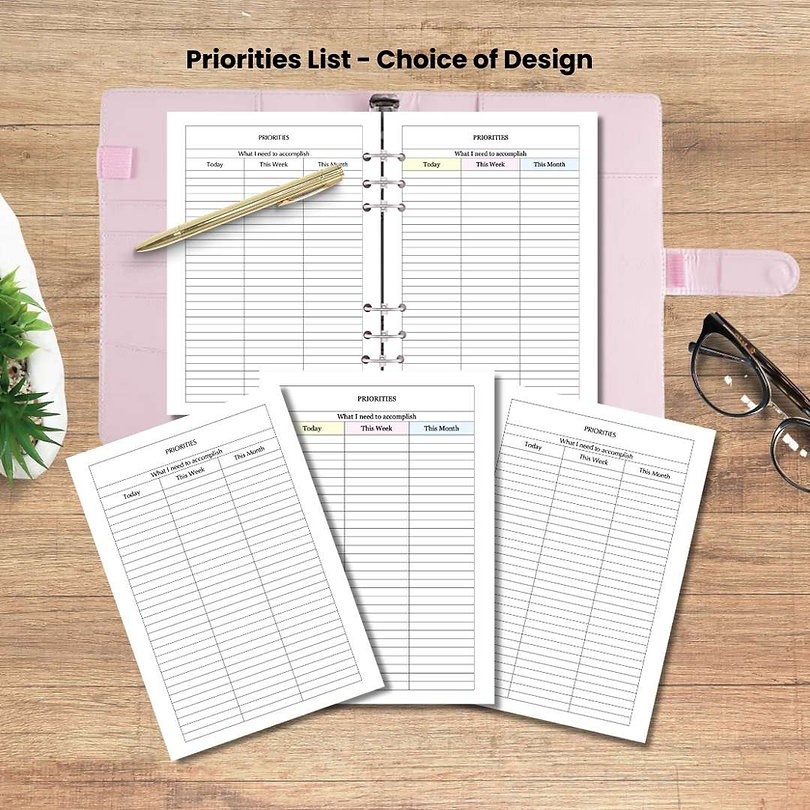 A5 Priorities List Planner Page Inserts