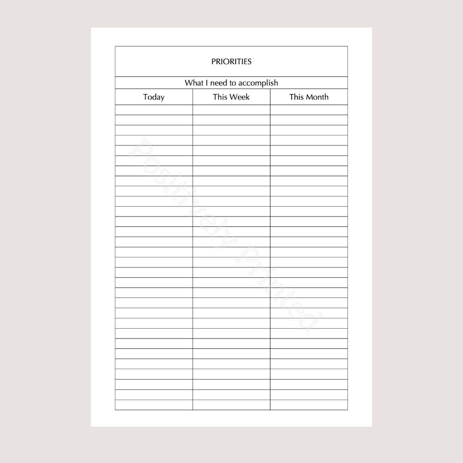 A5 Priorities List Planner Page Inserts