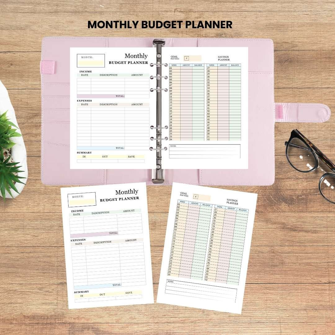 A5 Monthly Budget Planner & Savings Plan Page Inserts