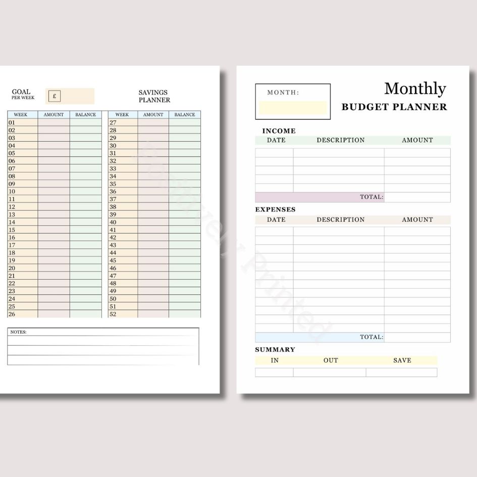 A5 Monthly Budget Planner & Savings Plan Page Inserts