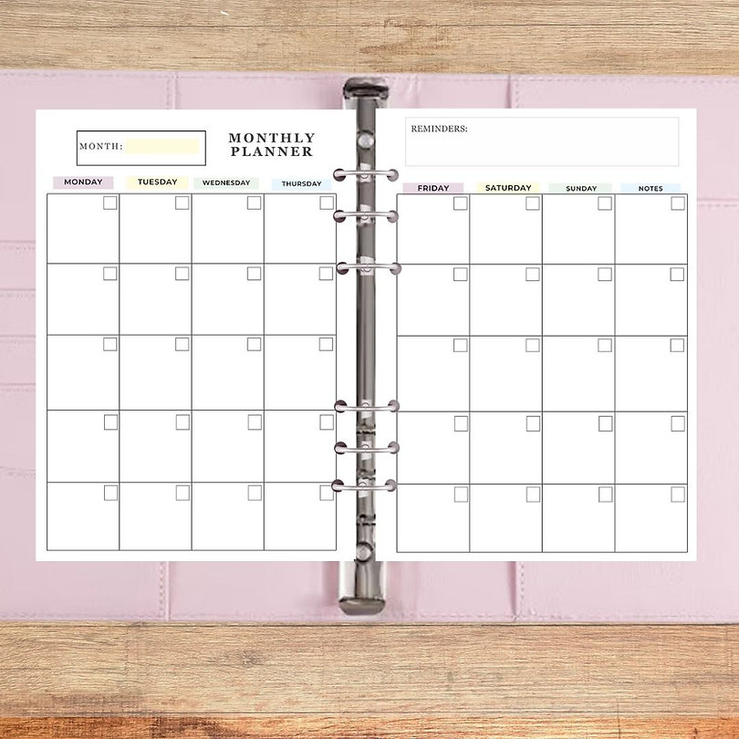 A5 Monthly Planner Page Inserts