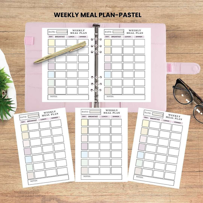 A5 Weekly Meal Planner Page Inserts