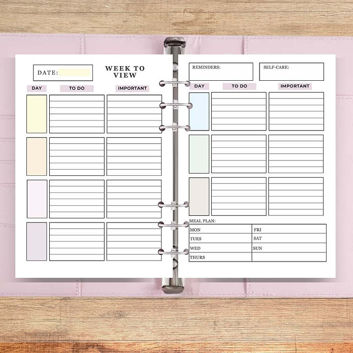 A5 Week To View Planner Page Inserts
