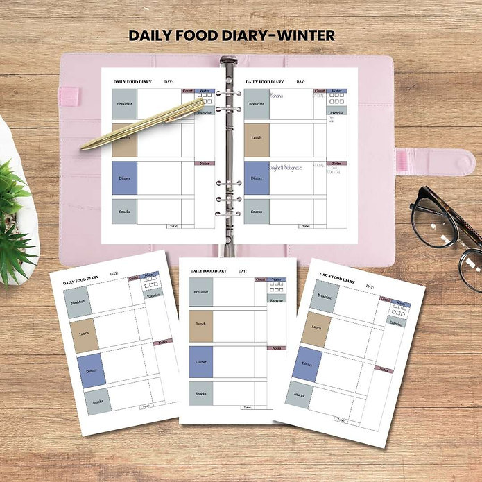 A5 Daily Food Diary Planner Page Inserts (Winter Colour)