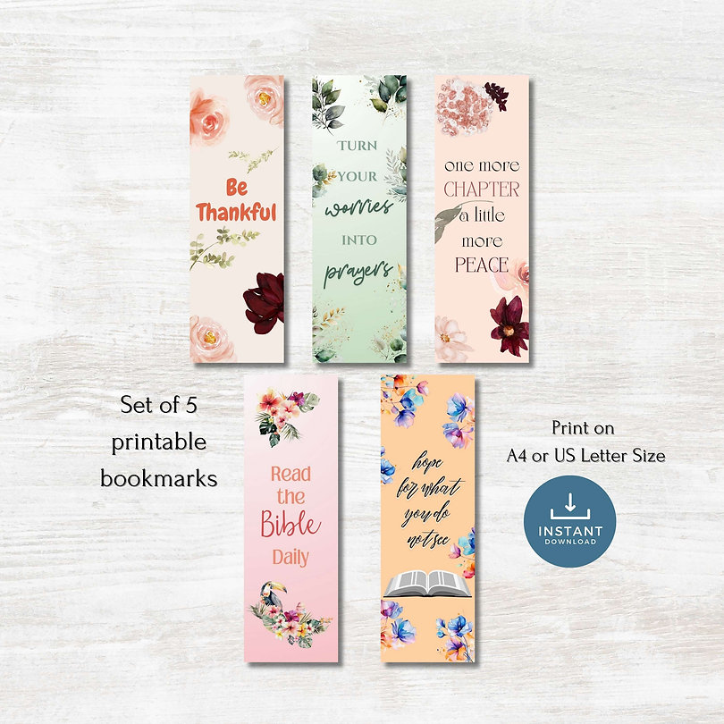 Printable Bible Themed Bookmarks Set of 5
