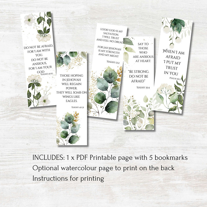 Printable Bible Verse Greenery Bookmarks Set of 5