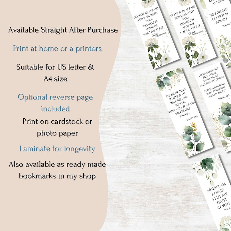 Printable Bible Verse Greenery Bookmarks Set of 5