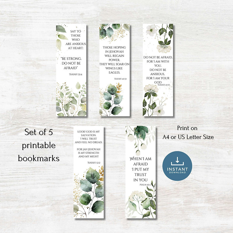 Printable Bible Verse Greenery Bookmarks Set of 5