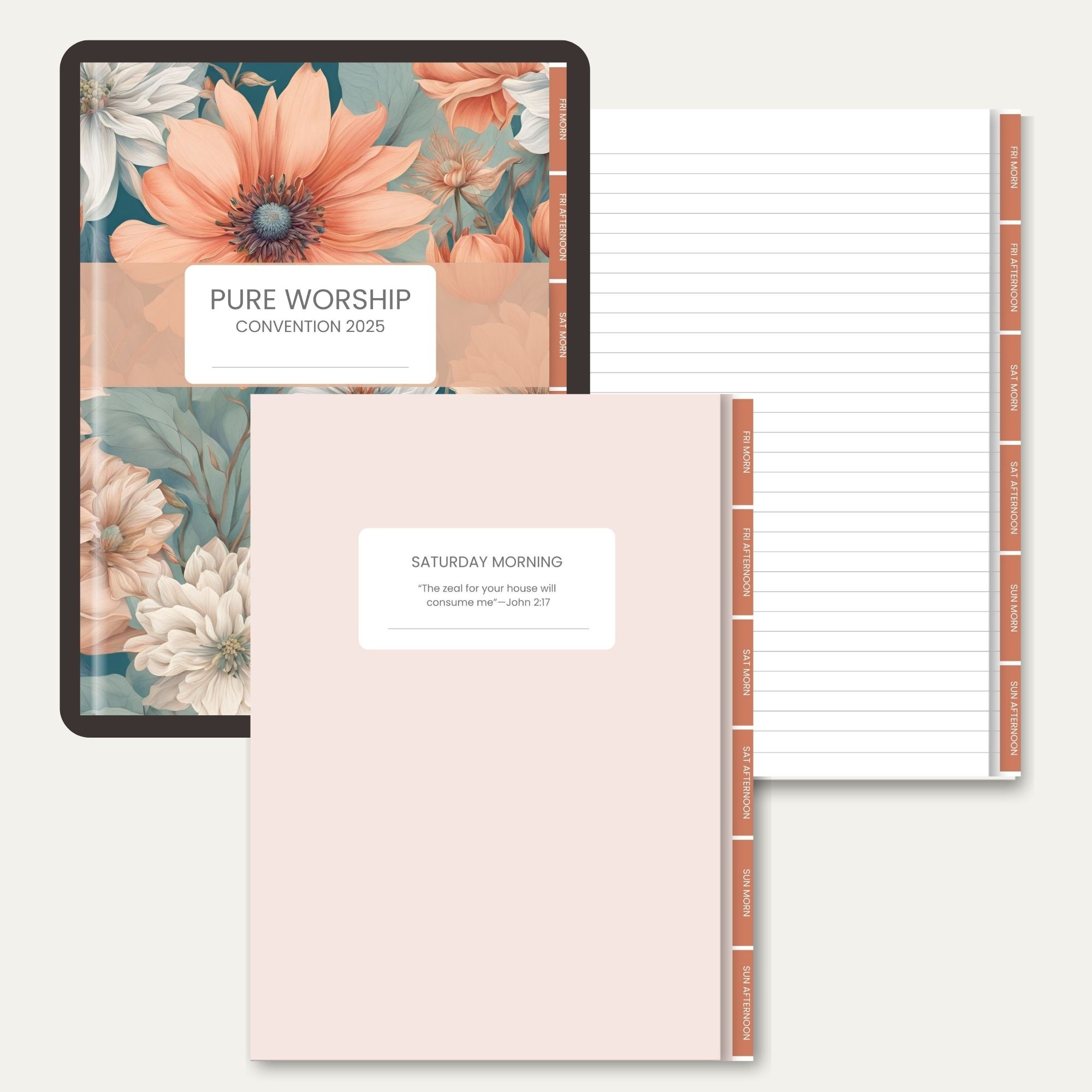 Digital Notebook for Pure Worship Convention 2025 Peach Floral with stickers