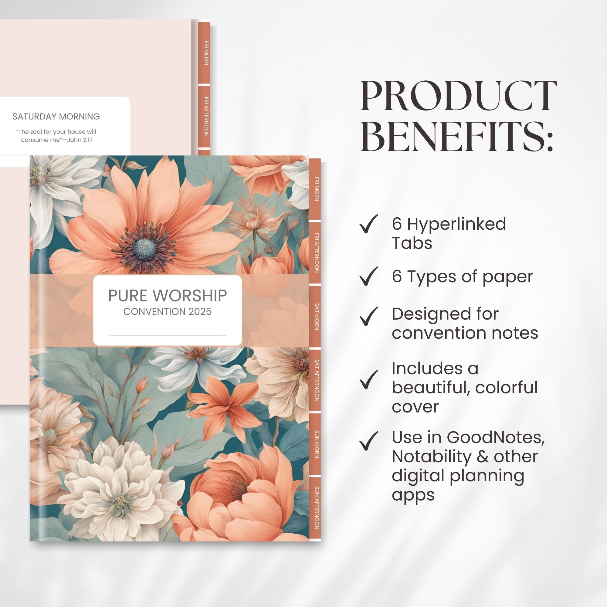 Digital Notebook for Pure Worship Convention 2025 Peach Floral with stickers