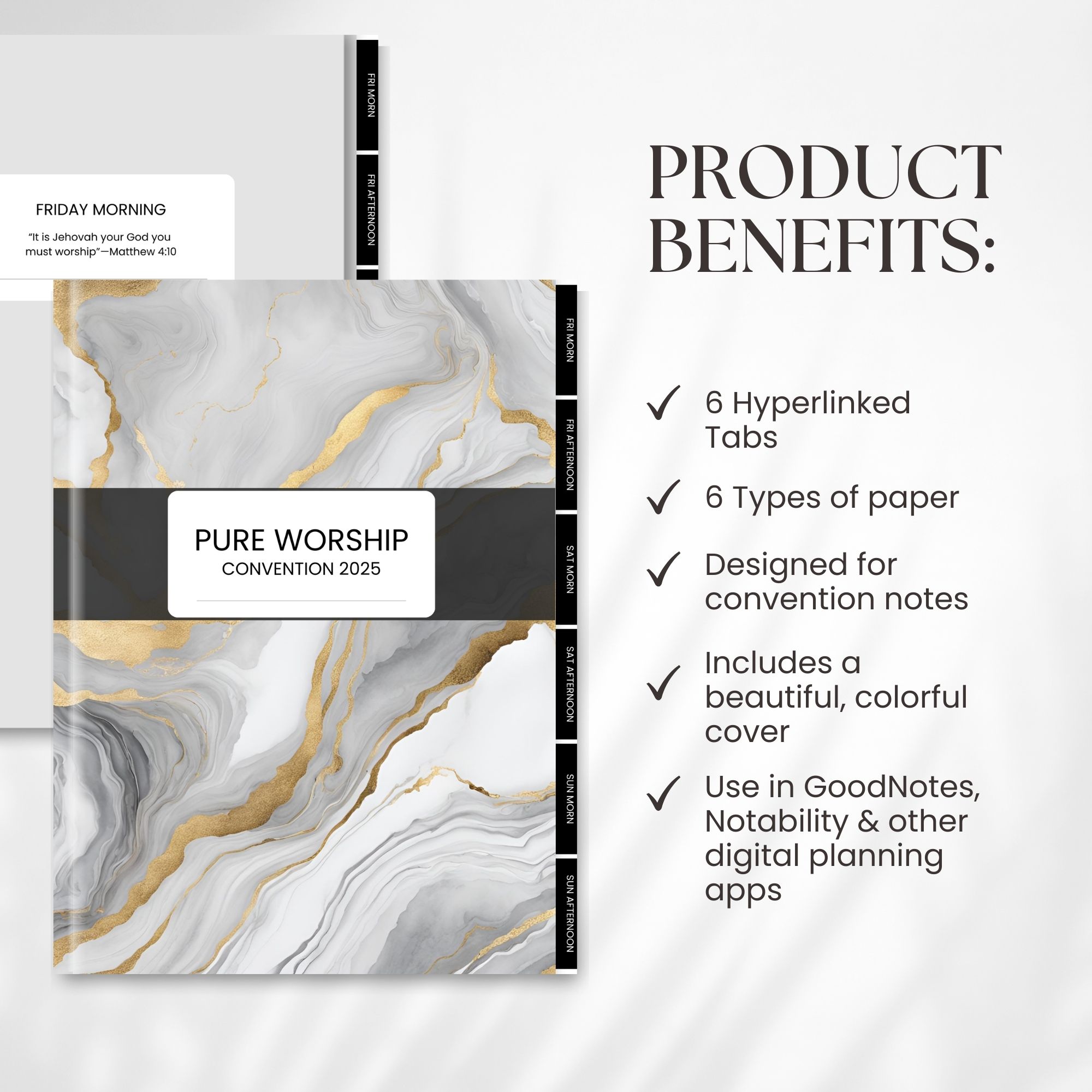 Digital Notebook for Pure Worship Convention 2025 Black Marble With Stickers
