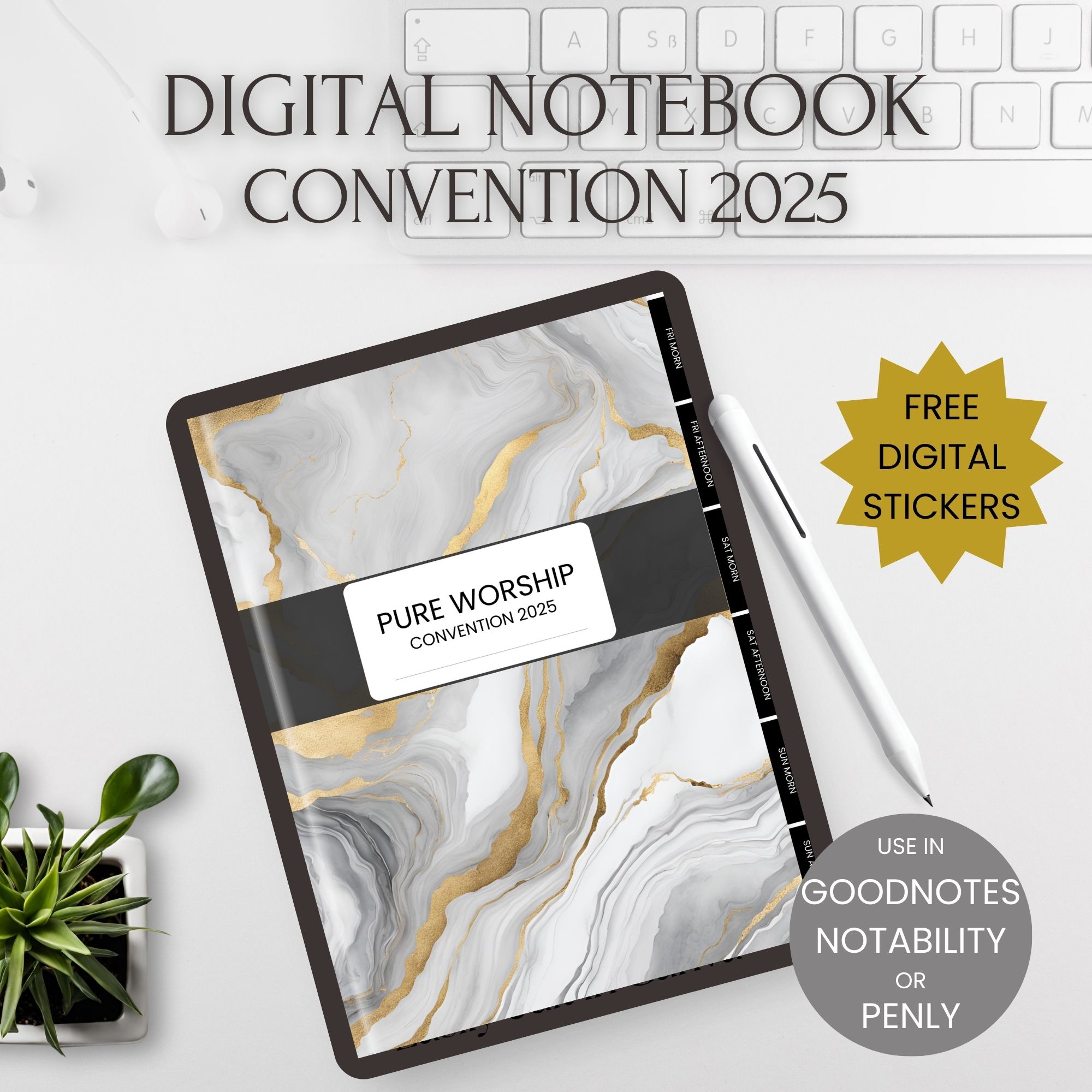 Digital Notebook for Pure Worship Convention 2025 Black Marble With Stickers