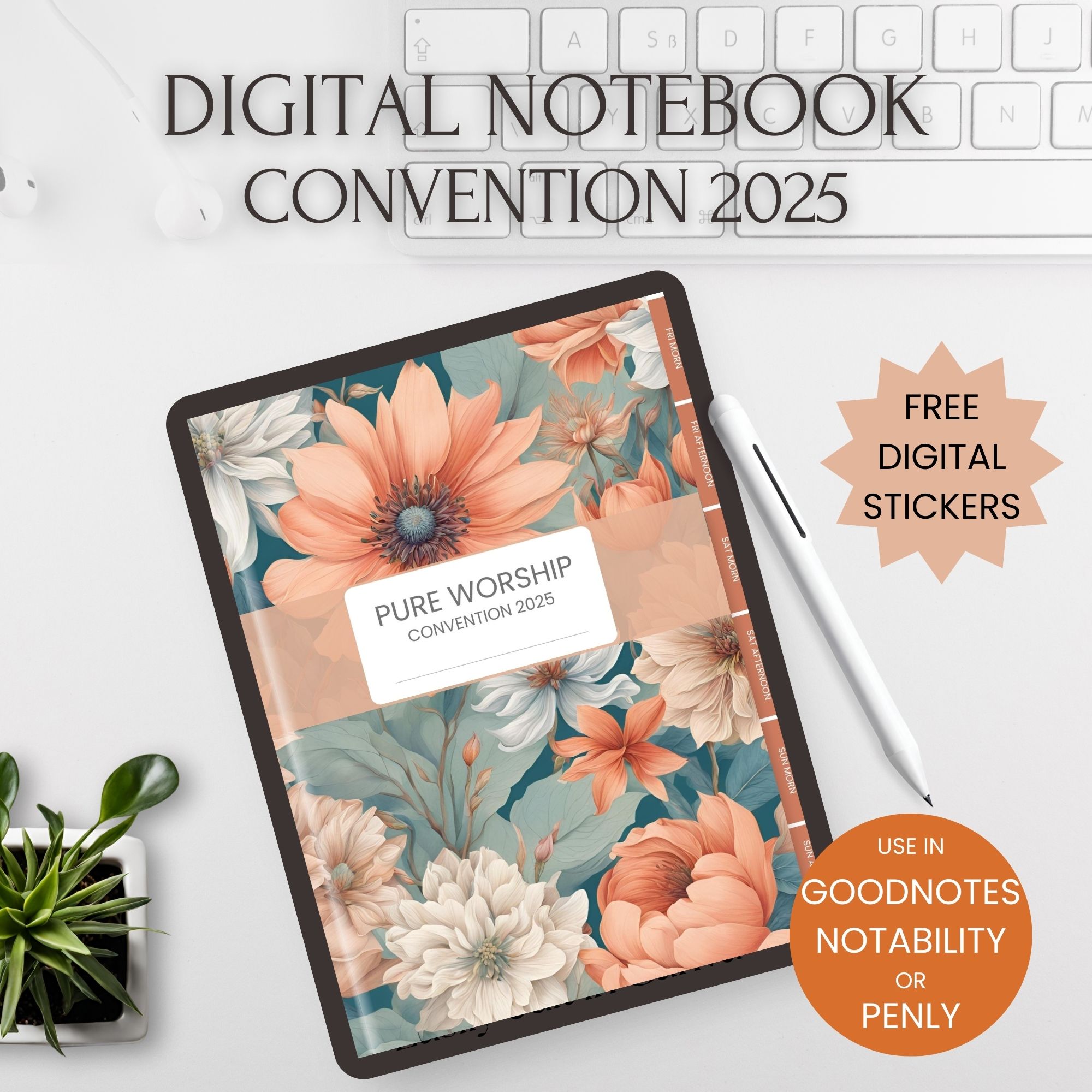 Digital Notebook for Pure Worship Convention 2025 Peach Floral with stickers
