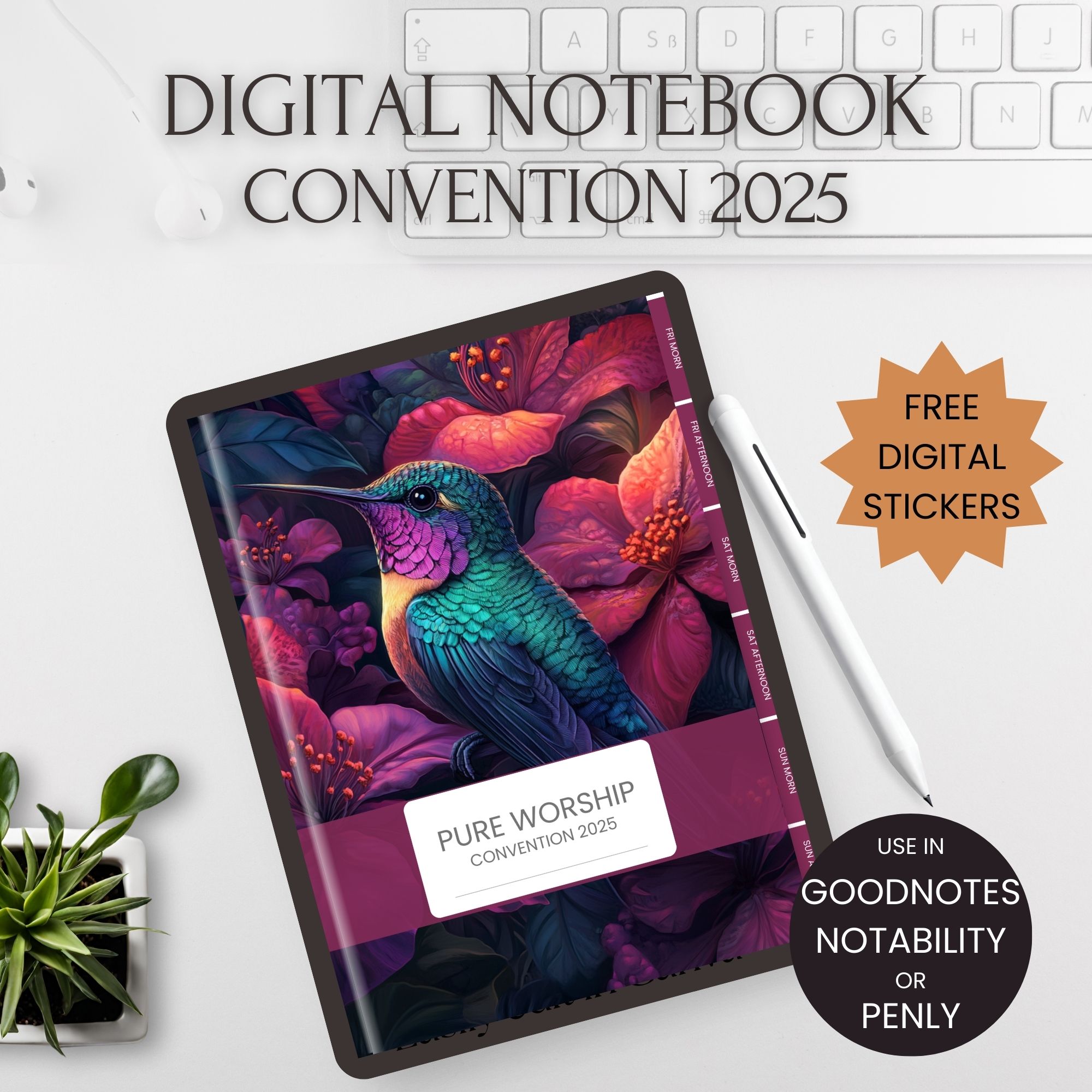 Digital Notebook for Pure Worship Convention 2025 Kingfisher Design With Stickers