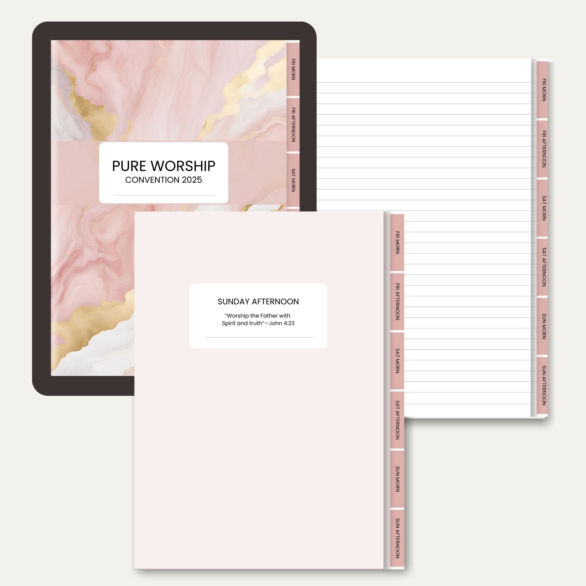 Digital Notebook for Pure Worship Convention 2025 Pink Marble With Stickers