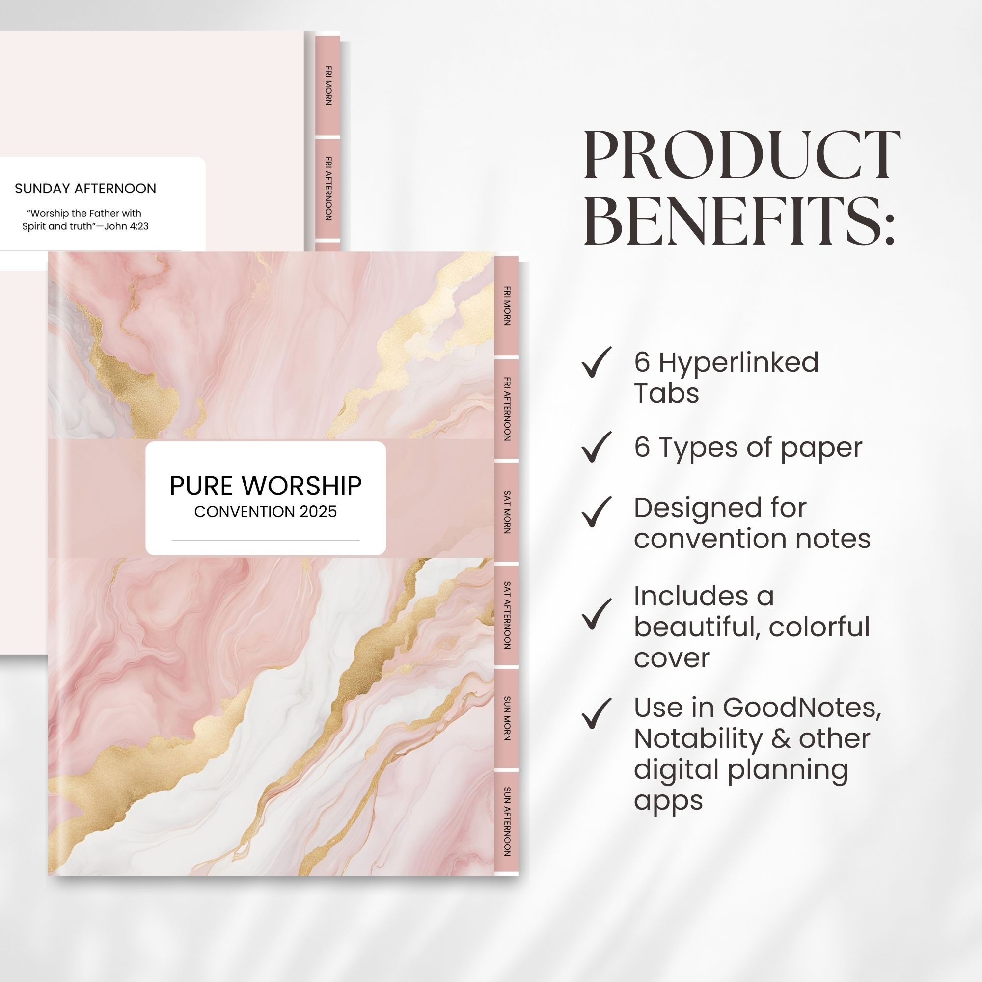 Digital Notebook for Pure Worship Convention 2025 Pink Marble With Stickers