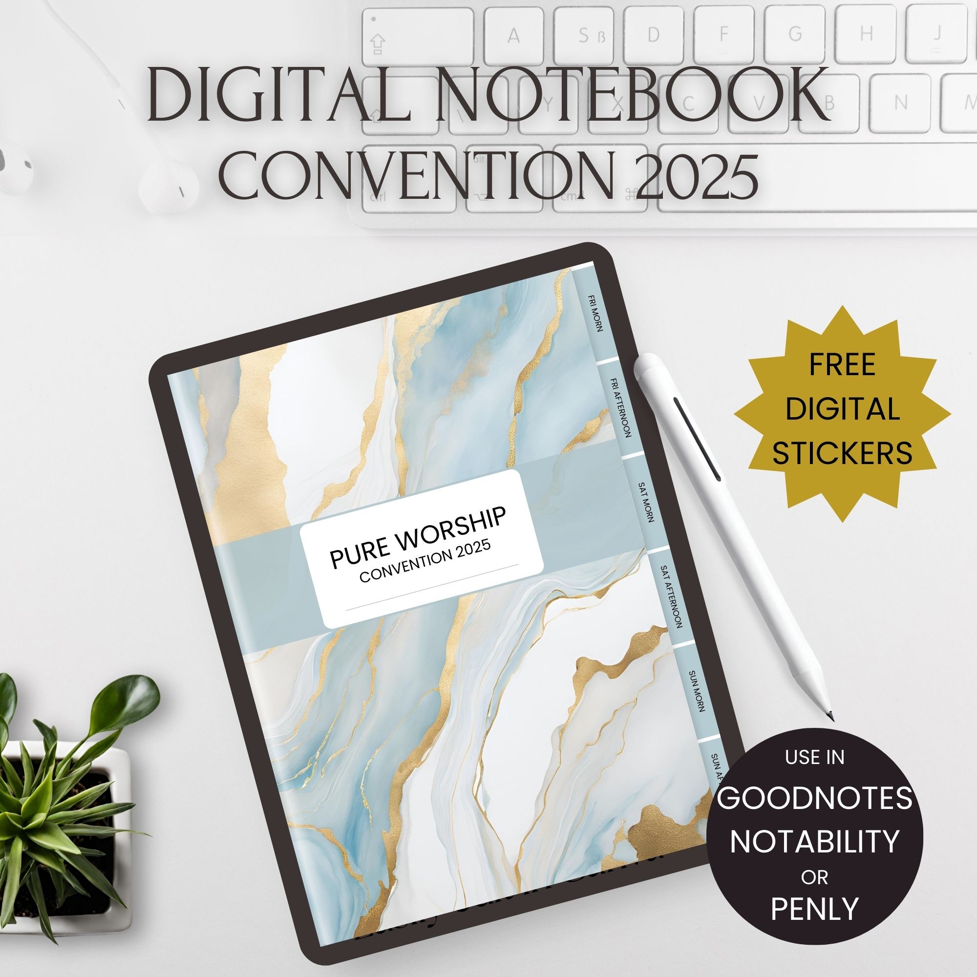Digital Notebook for Pure Worship Convention 2025 Blue Marble With Stickers