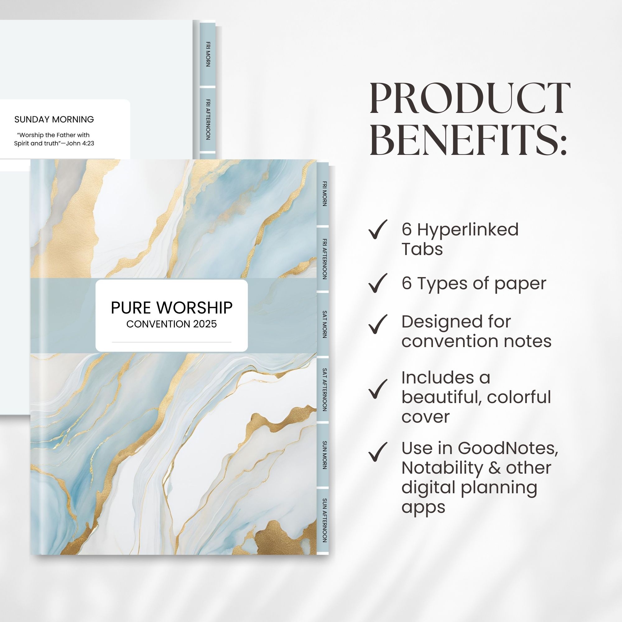 Digital Notebook for Pure Worship Convention 2025 Blue Marble With Stickers