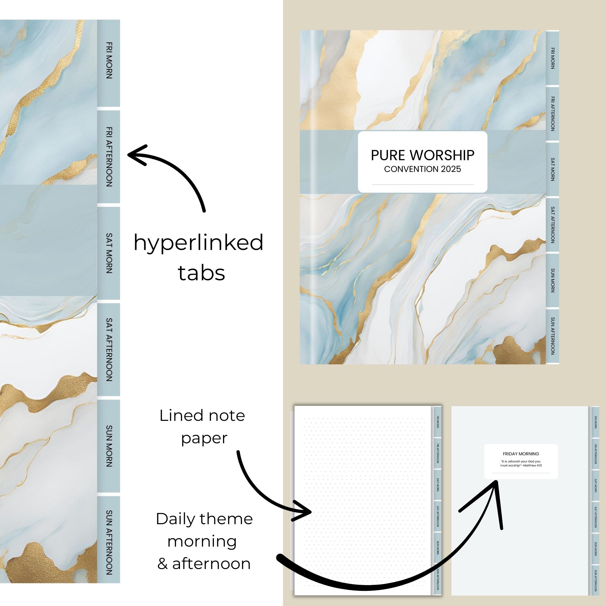 Digital Notebook for Pure Worship Convention 2025 Blue Marble With Stickers