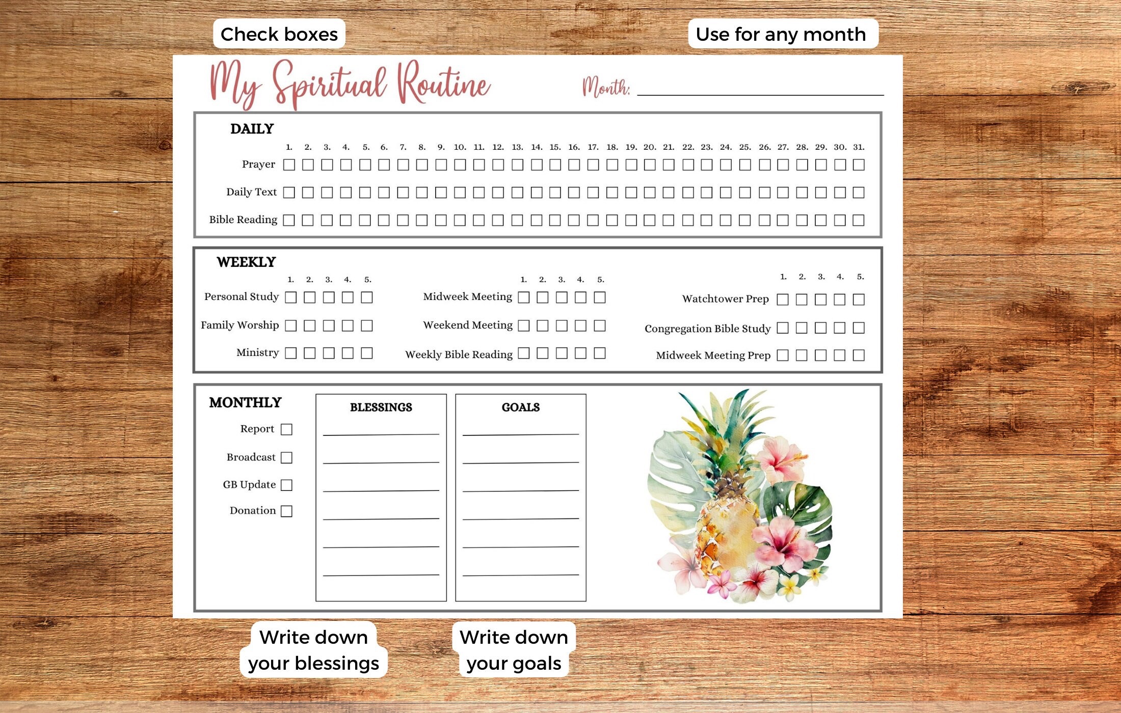 JW Spiritual Routine Tracker Printable Download