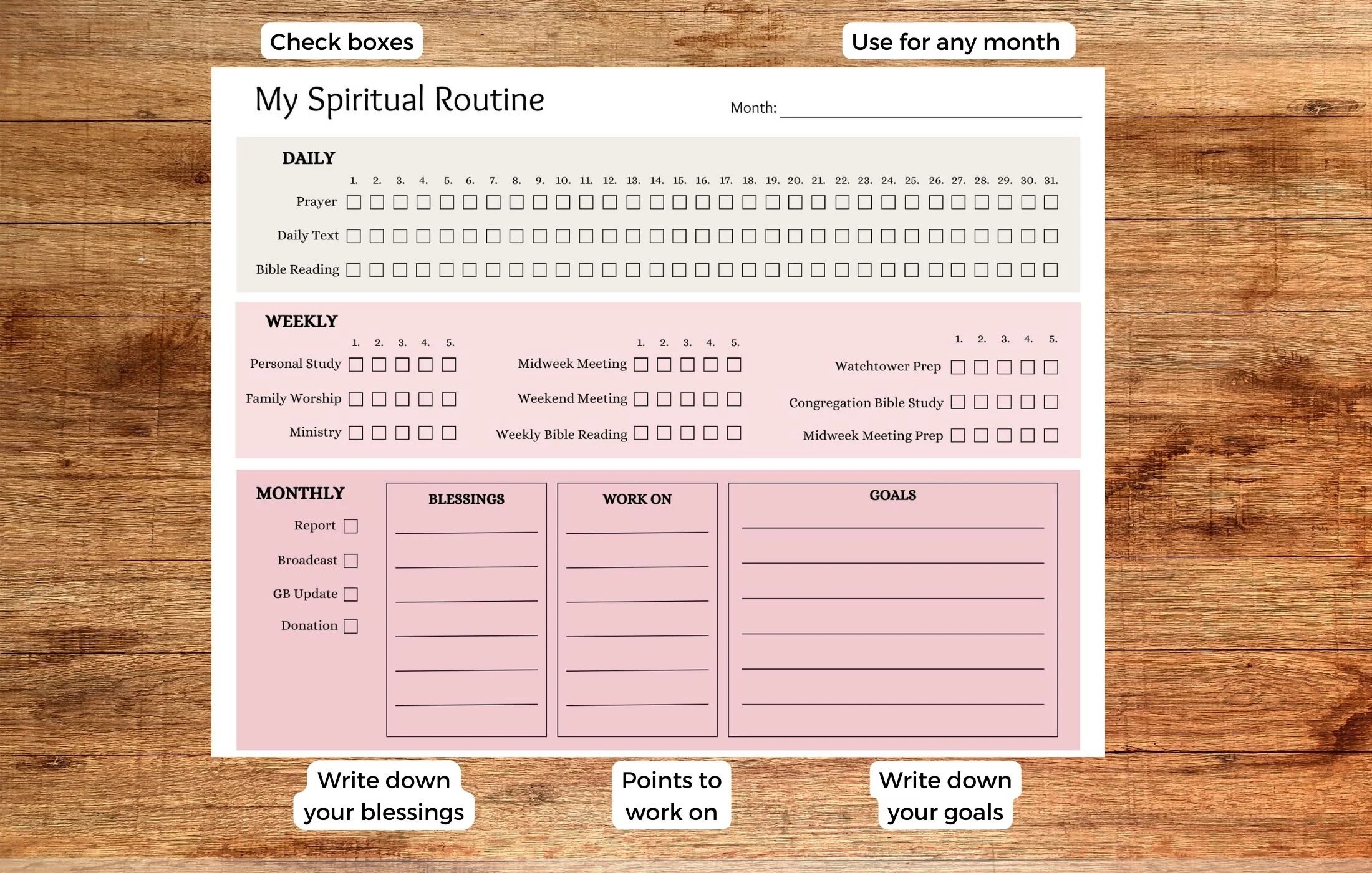 JW Spiritual Routine Tracker Nature Designs Printable Download