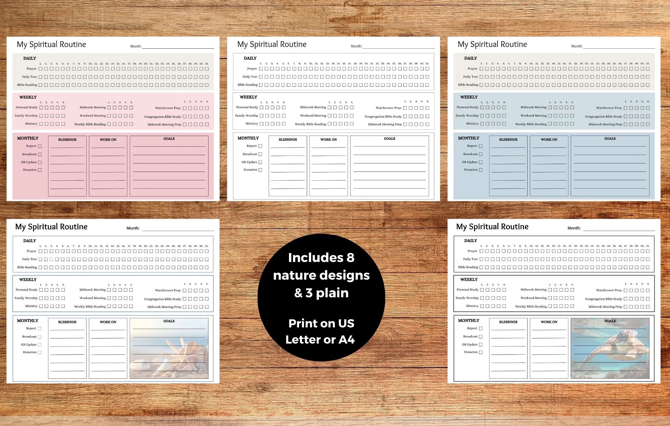 JW Spiritual Routine Tracker Nature Designs Printable Download