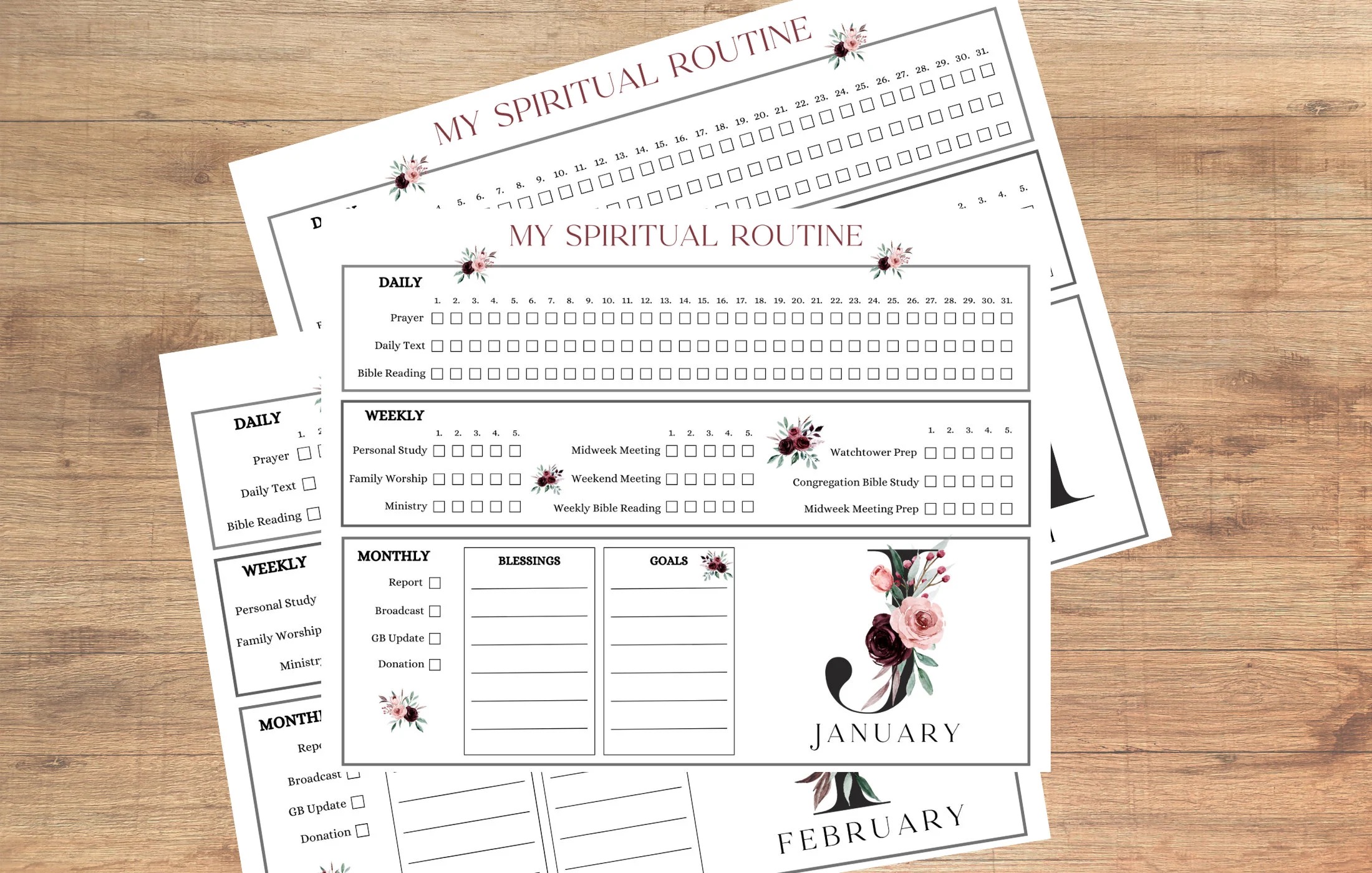 JW Spiritual Routine Monthly Tracker Printable Download