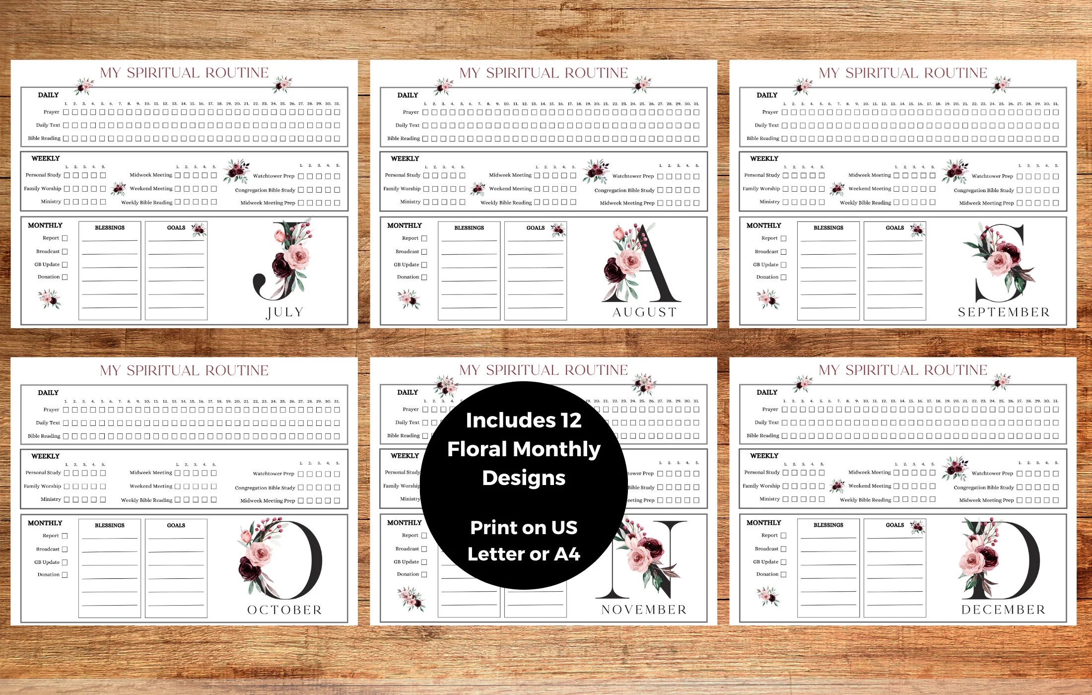 JW Spiritual Routine Monthly Tracker Printable Download