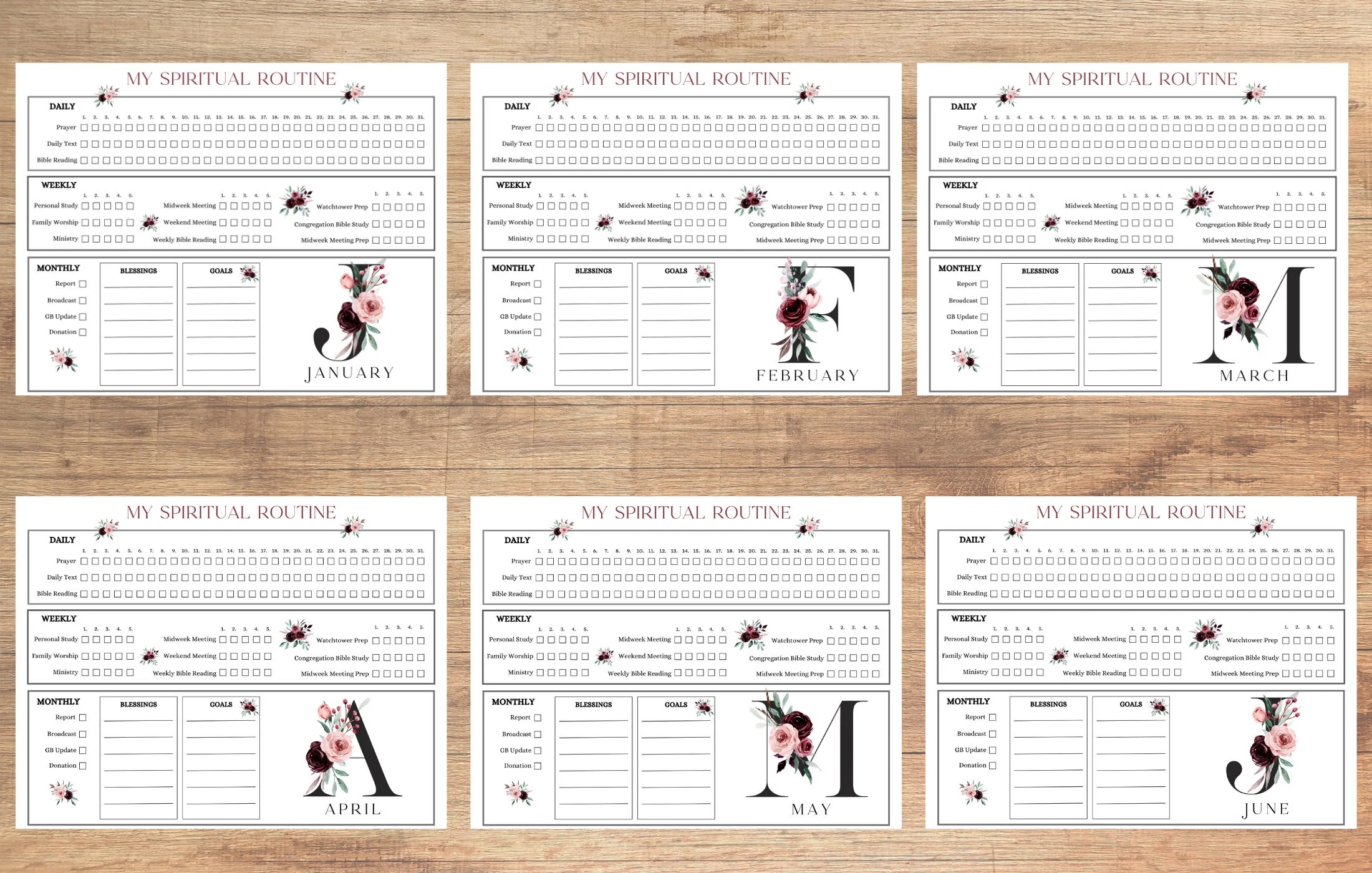 JW Spiritual Routine Monthly Tracker Printable Download
