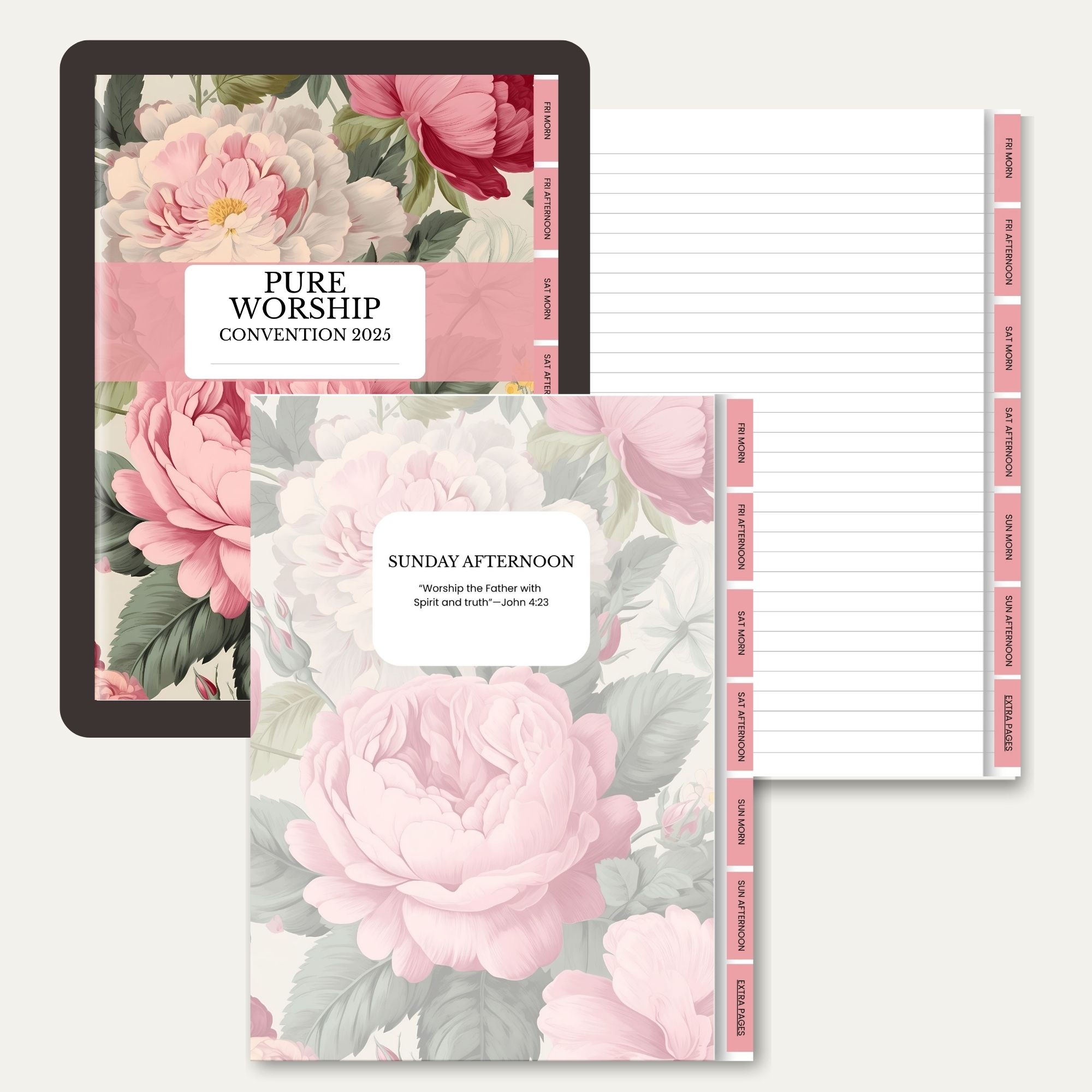 Digital Notebook for Pure Worship Convention 2025 Vintage Roses With Stickers