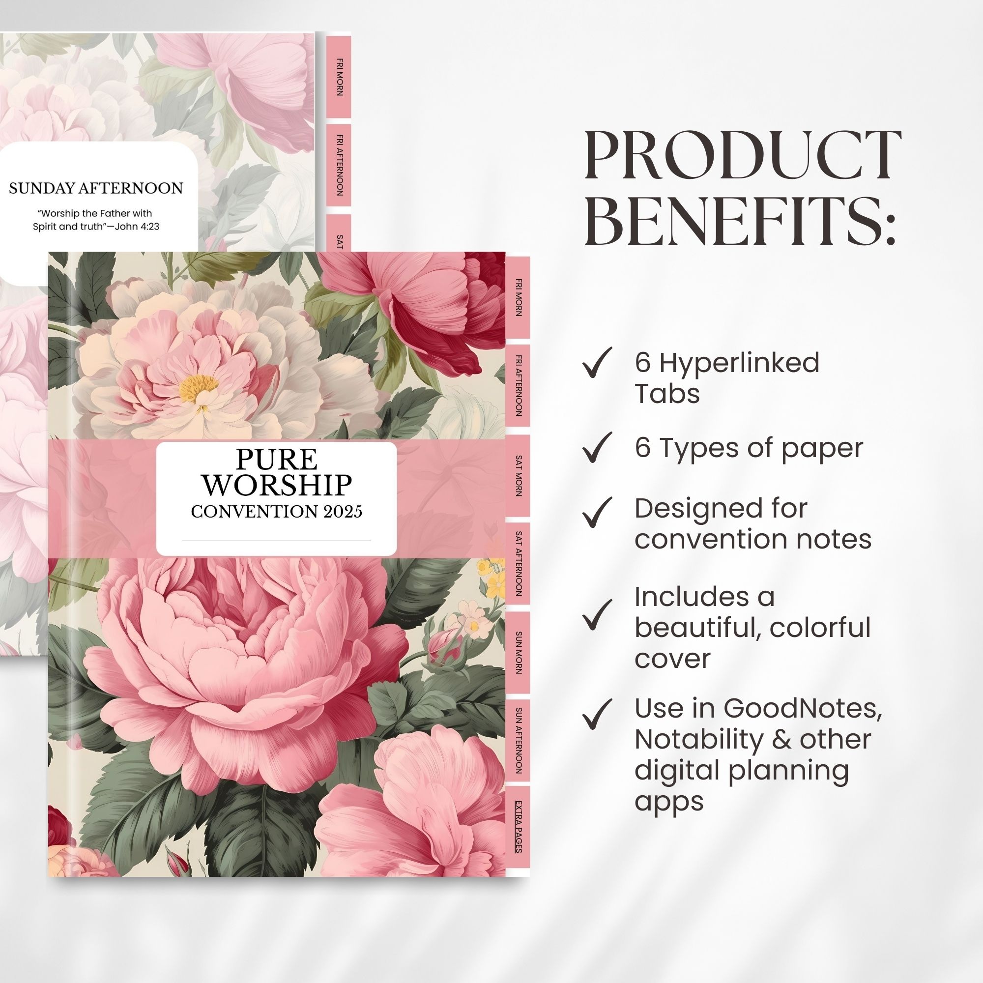 Digital Notebook for Pure Worship Convention 2025 Vintage Roses With Stickers