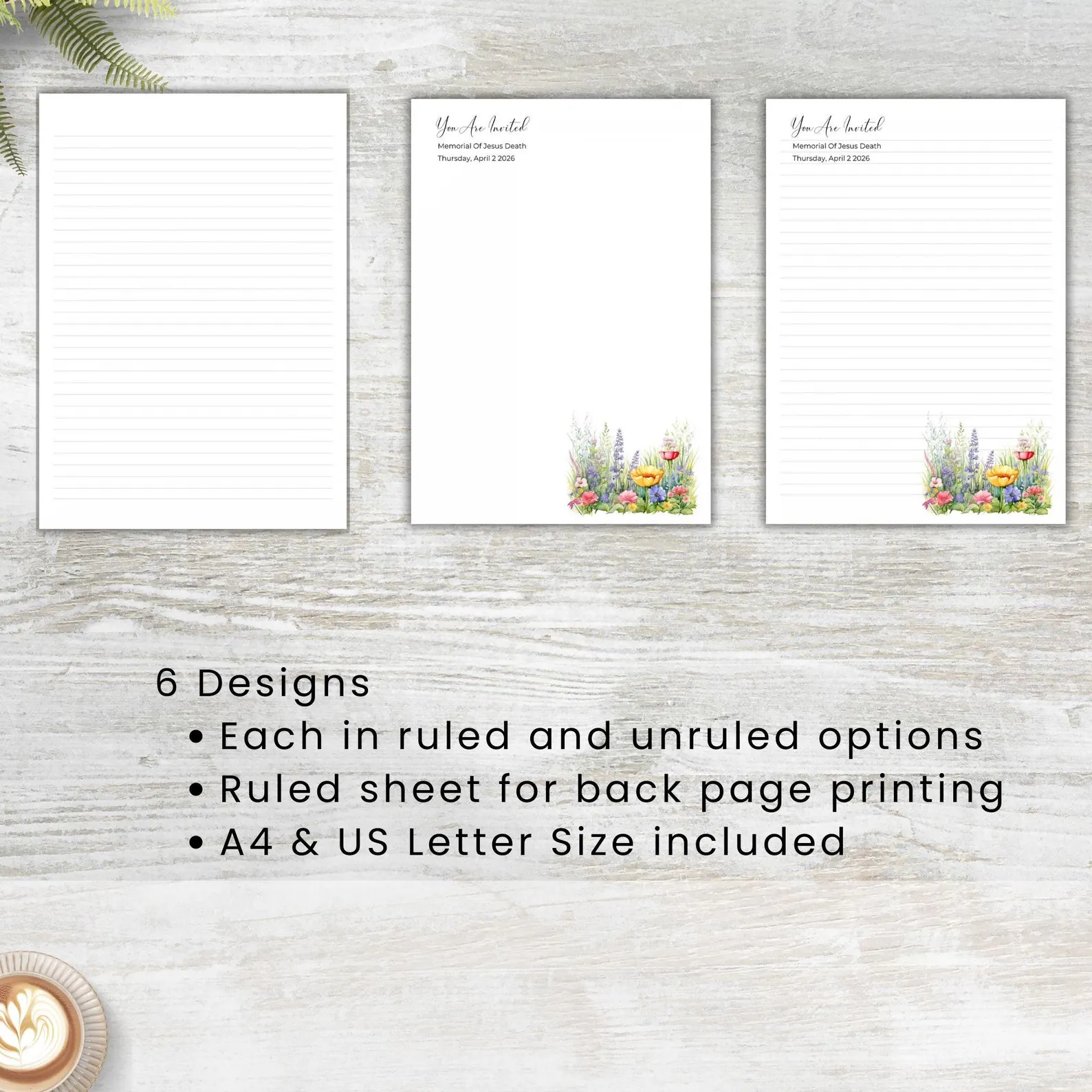 Floral Memorial Invite Letter Writing Paper Download