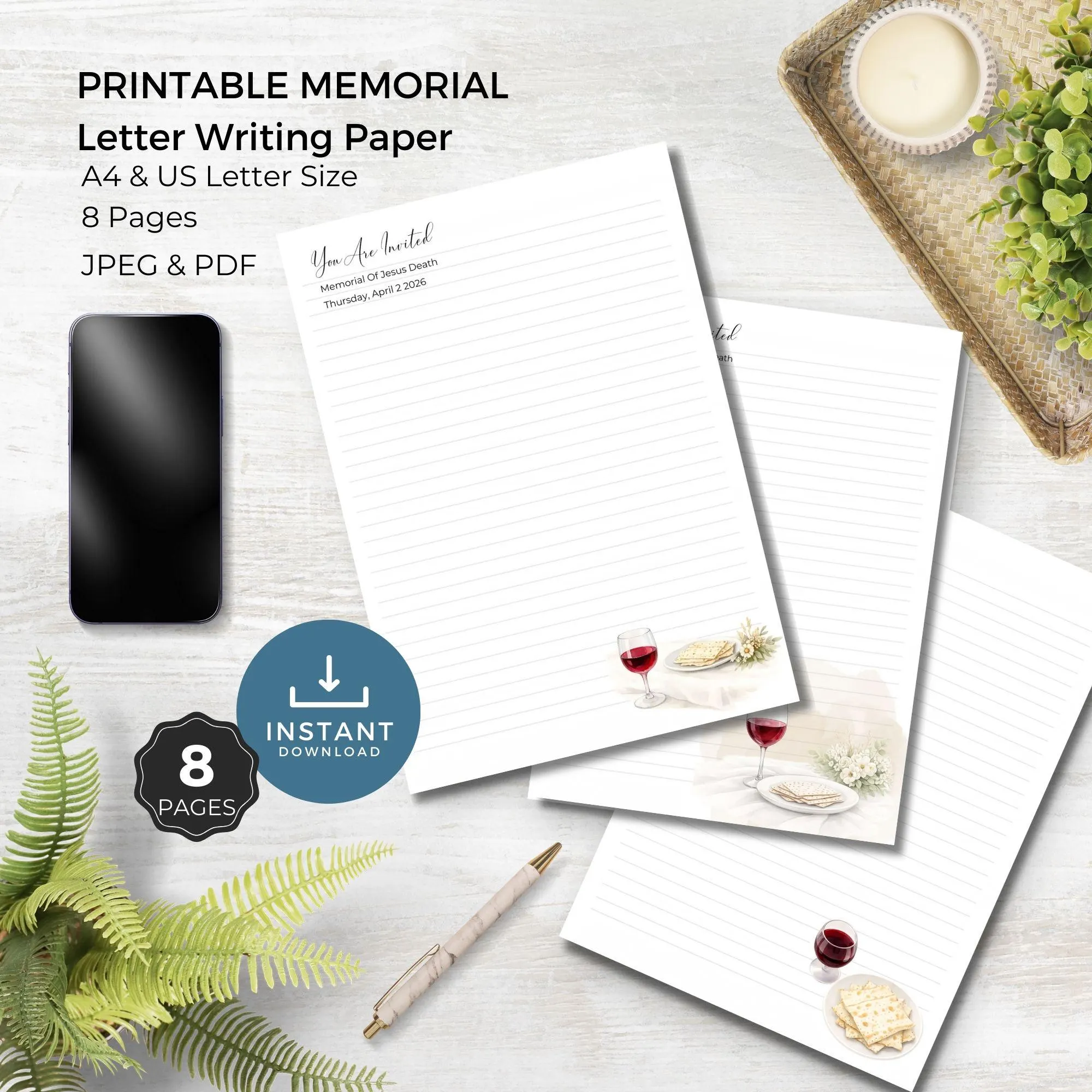 Emblem Memorial Invite Letter Writing Paper Download