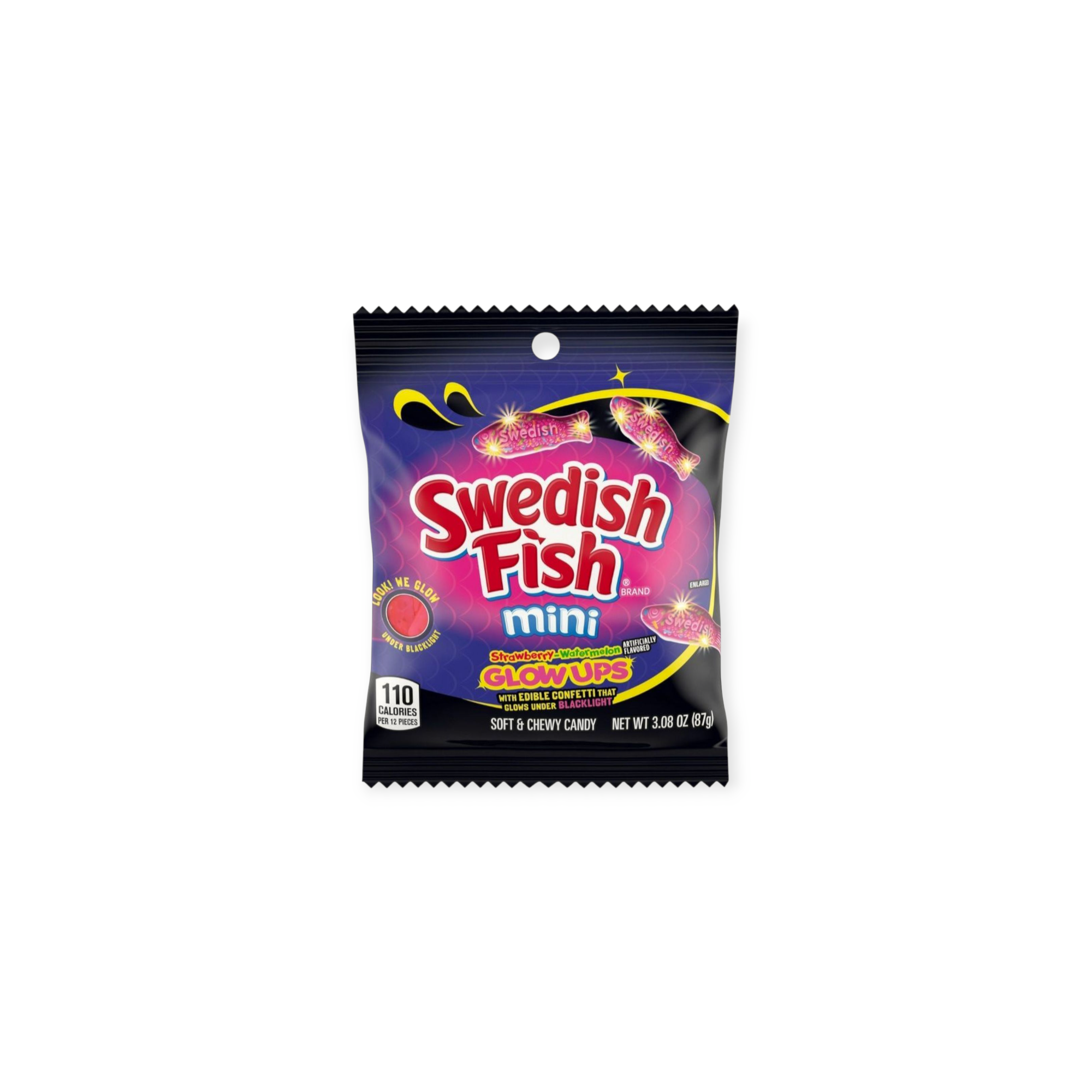 Swedish Fish Mini Confetti Glow Ups Strawberry-Watermelon Gummies (Mexico)