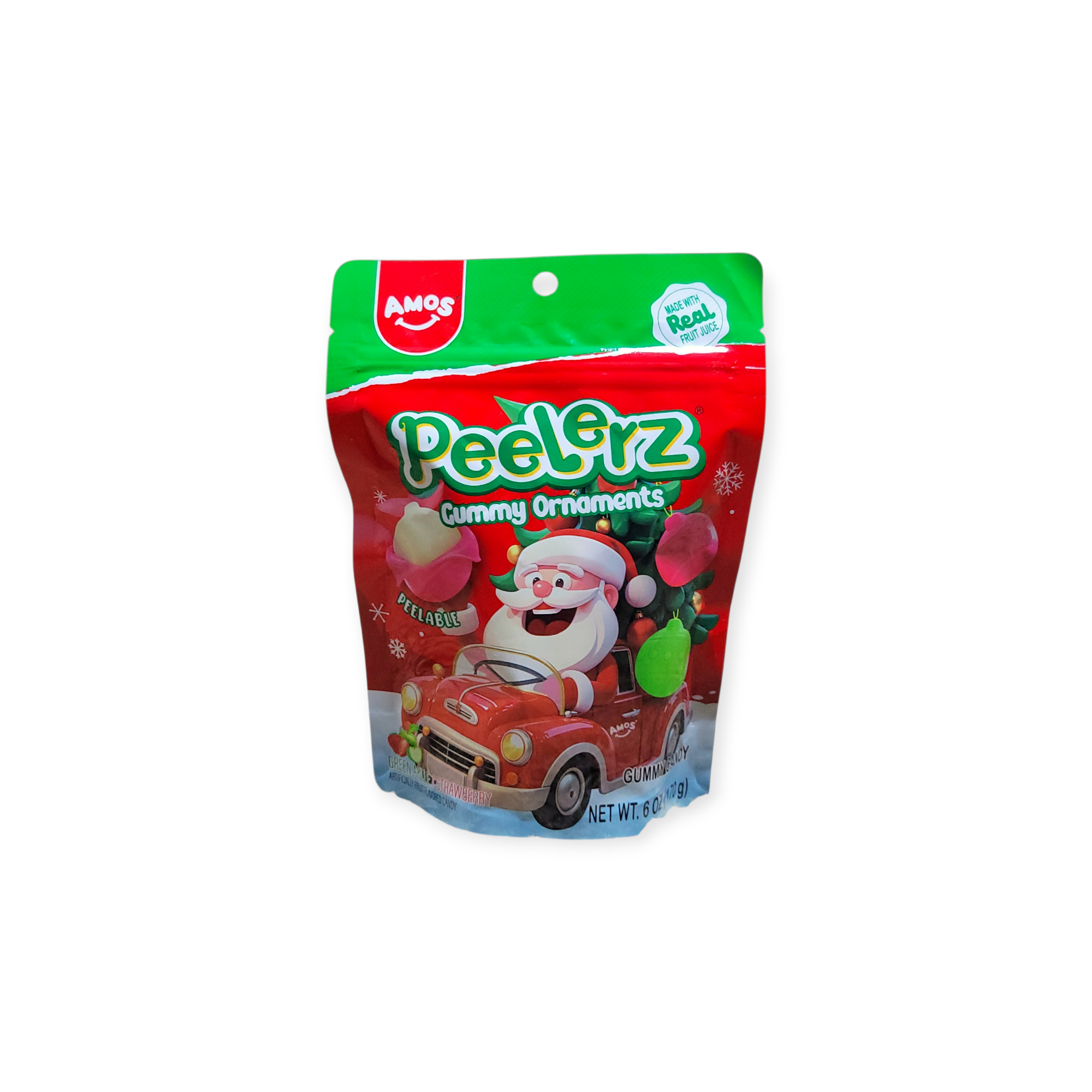Amos Peelerz Gummy Ornaments Green Apple Strawberry Peelable Candy 6 oz (China)