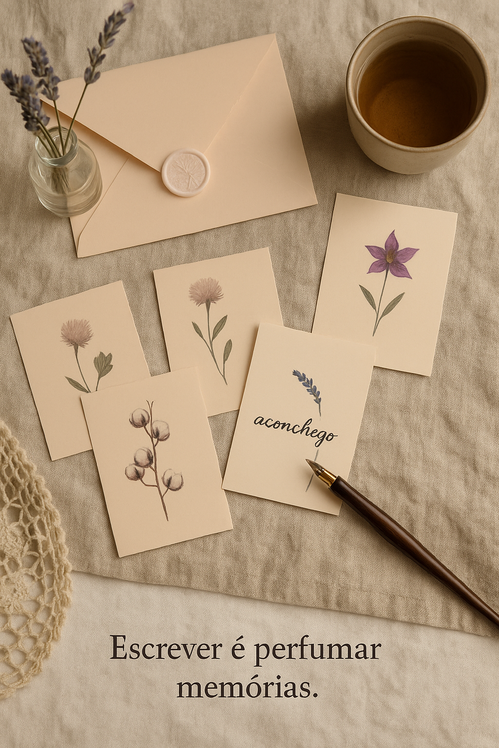 Envelope com cartões florais