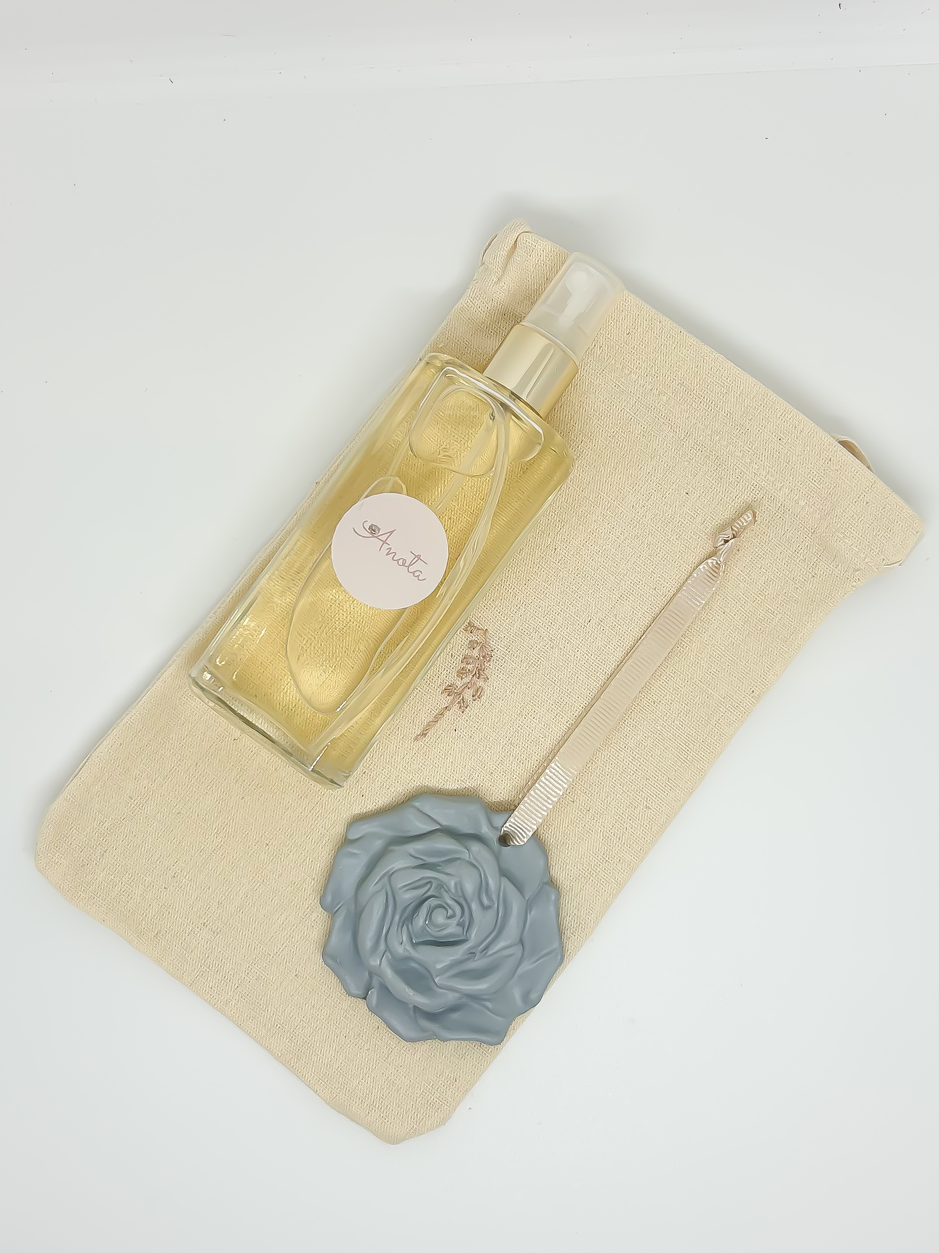 Kit Aromatizador + Pingente Flor Difusora Cinza Azulado 