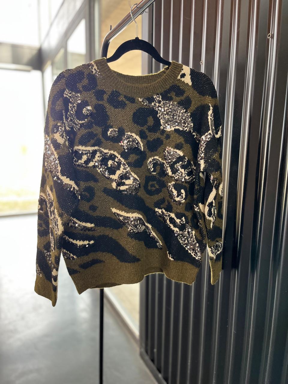 Sweater de punto con estampado animal