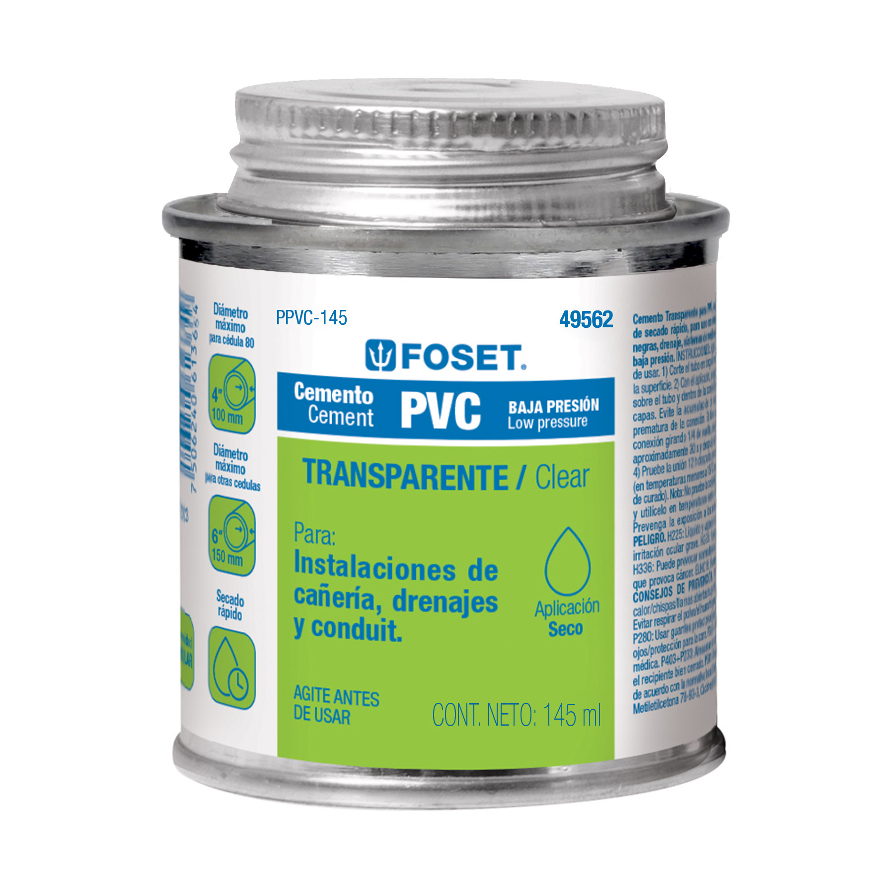 CEMENTO PARA PVC TUBO 145ML TRANSPARENTE ( 49562 )
