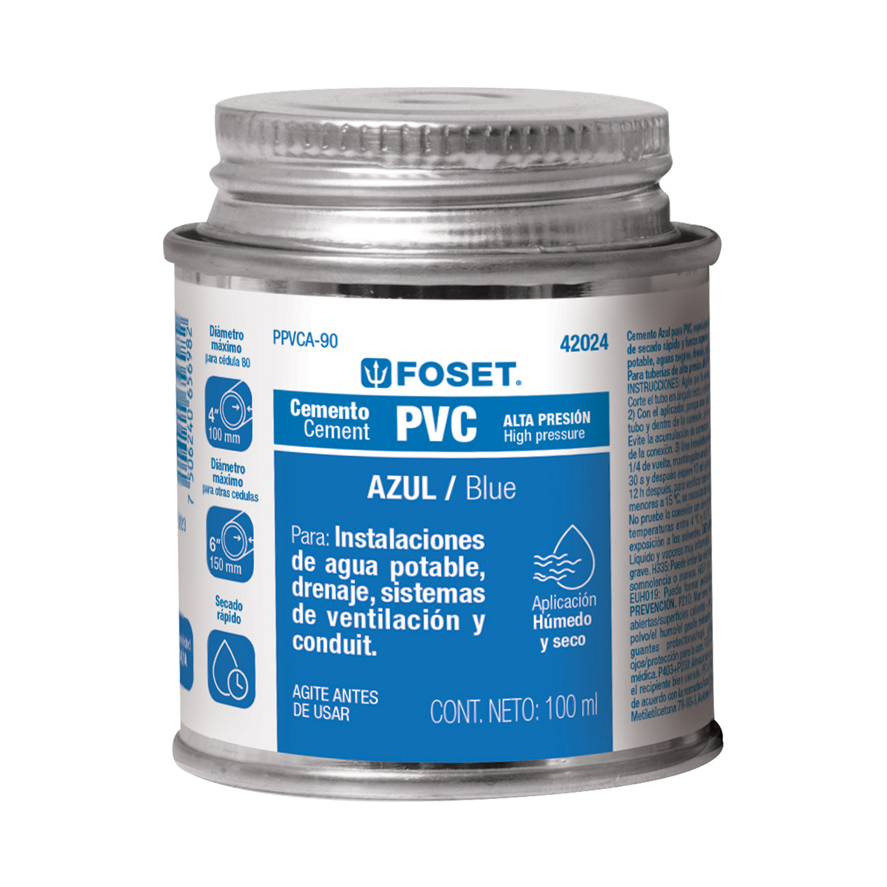 CEMENTO AZUL PARA PVC EN BOTE DE 90ML ALTA PRESION FOSET ( 42024 )