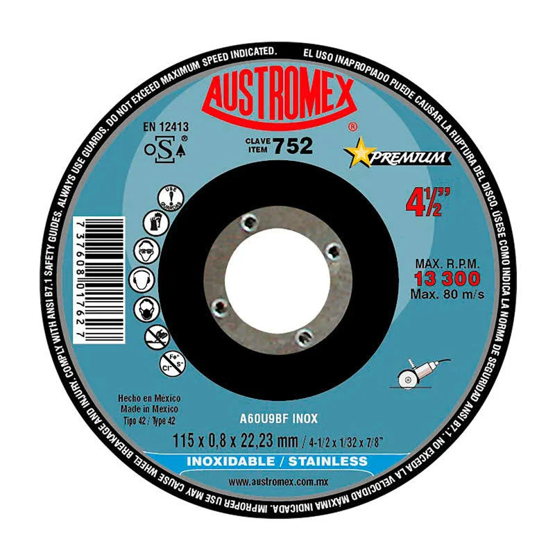 DISCO 752 CORTE INOX  4.5X0.8MM 