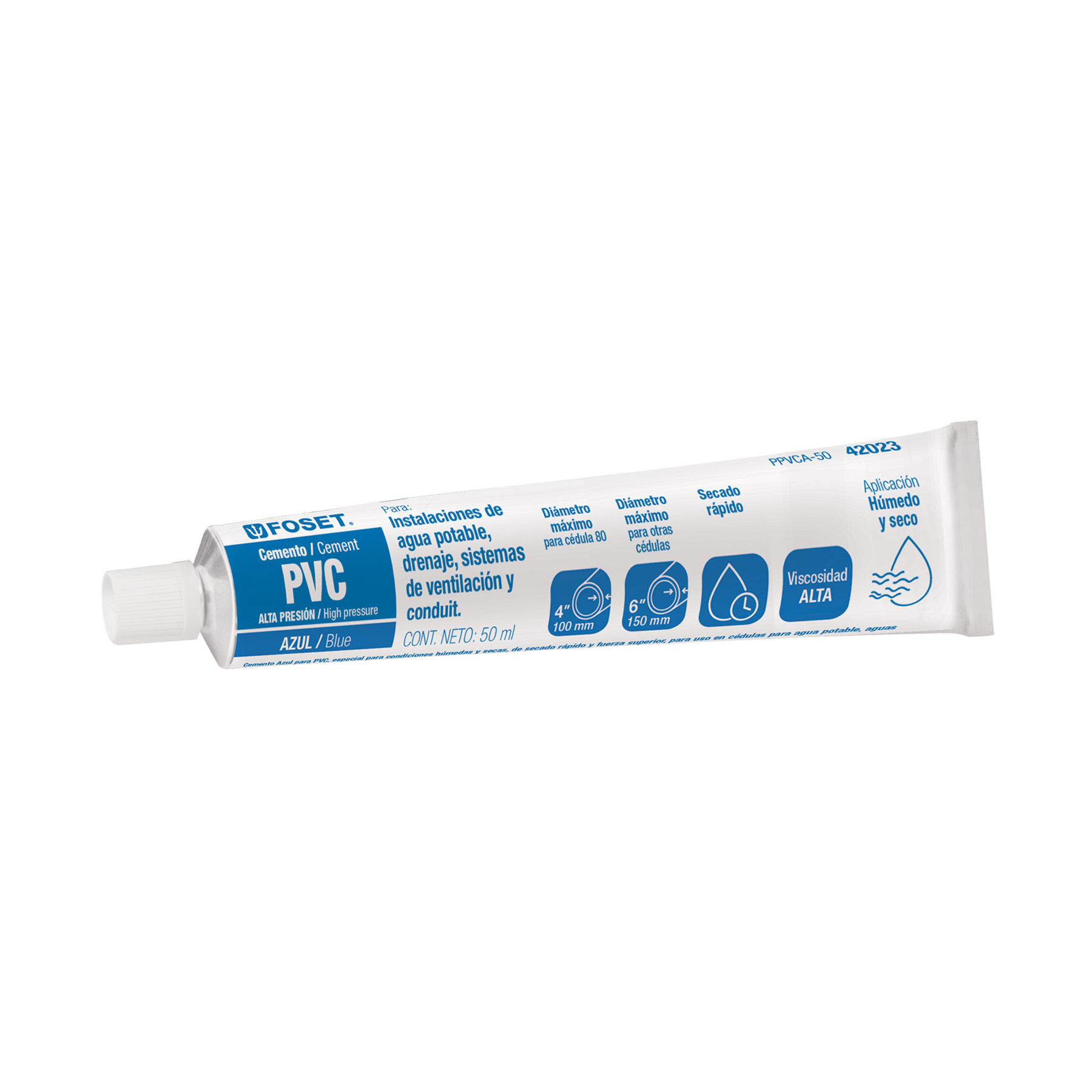 CEMENTO AZUL PARA PVC EN TUBO DE 50ML ALTA PRESION FOSET ( 42023 )