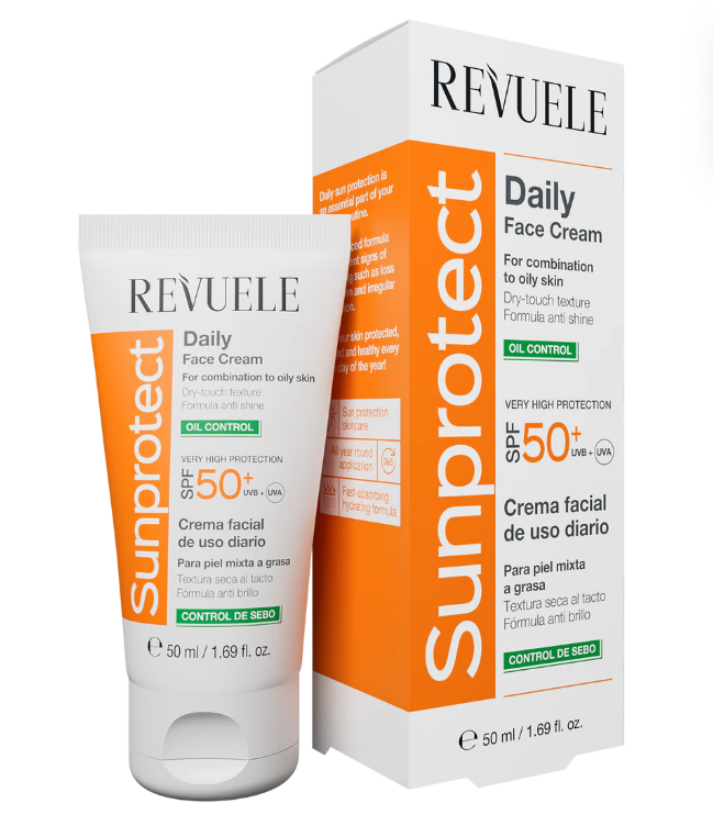 Protector Solar y Crema Facial Diaria Control de Grasa FPS 50+ – 50 ml | Revuele