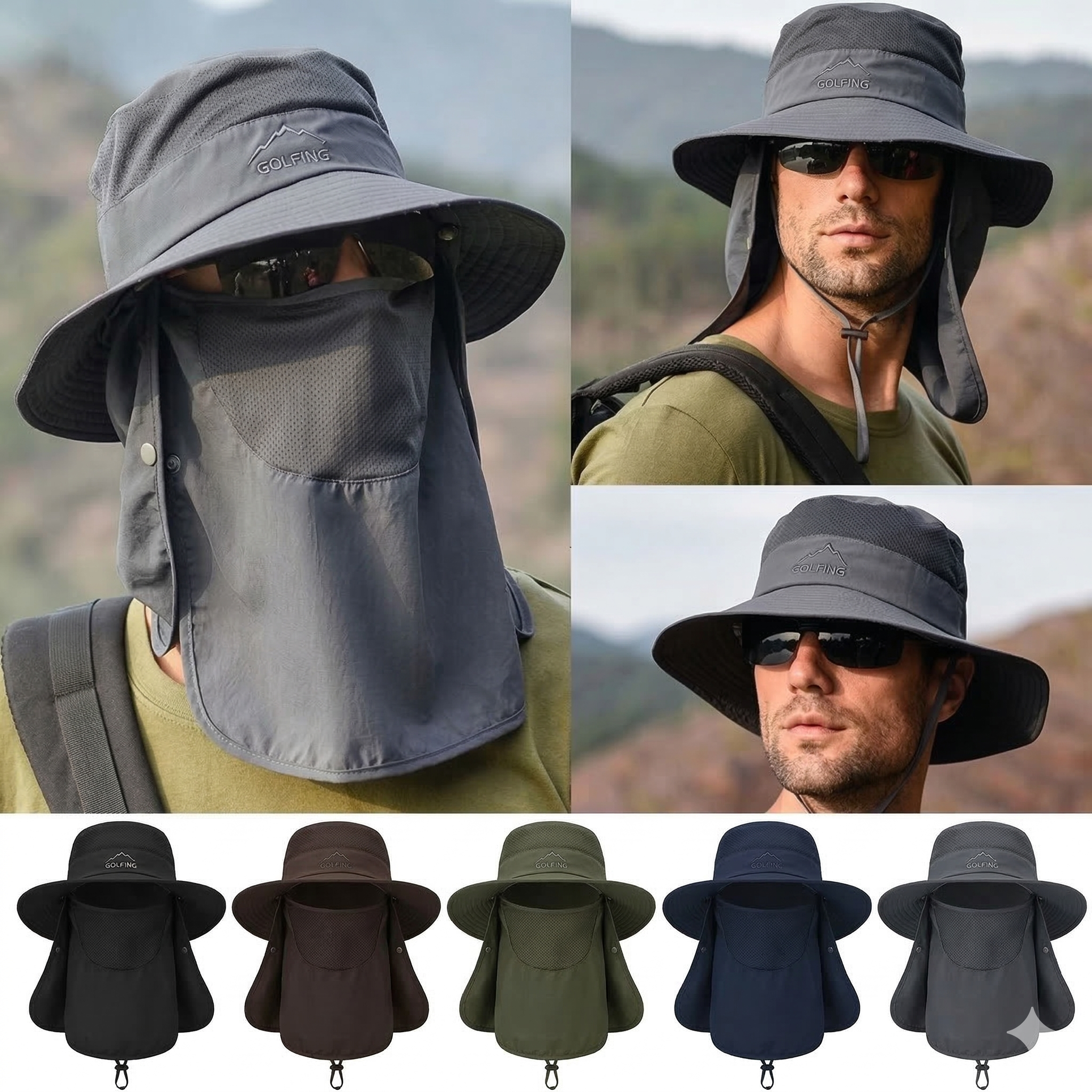 Summer Sun Hats UV Protection Outdoor Hunting Fishing Cap For Men Women Hiking Camping Visor Bucket Hat Neck Flap Fisherman Hat