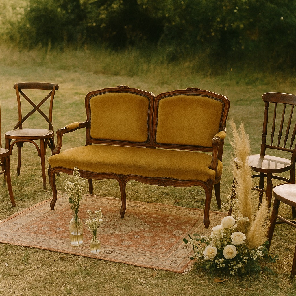 Banquette velours Louis XV